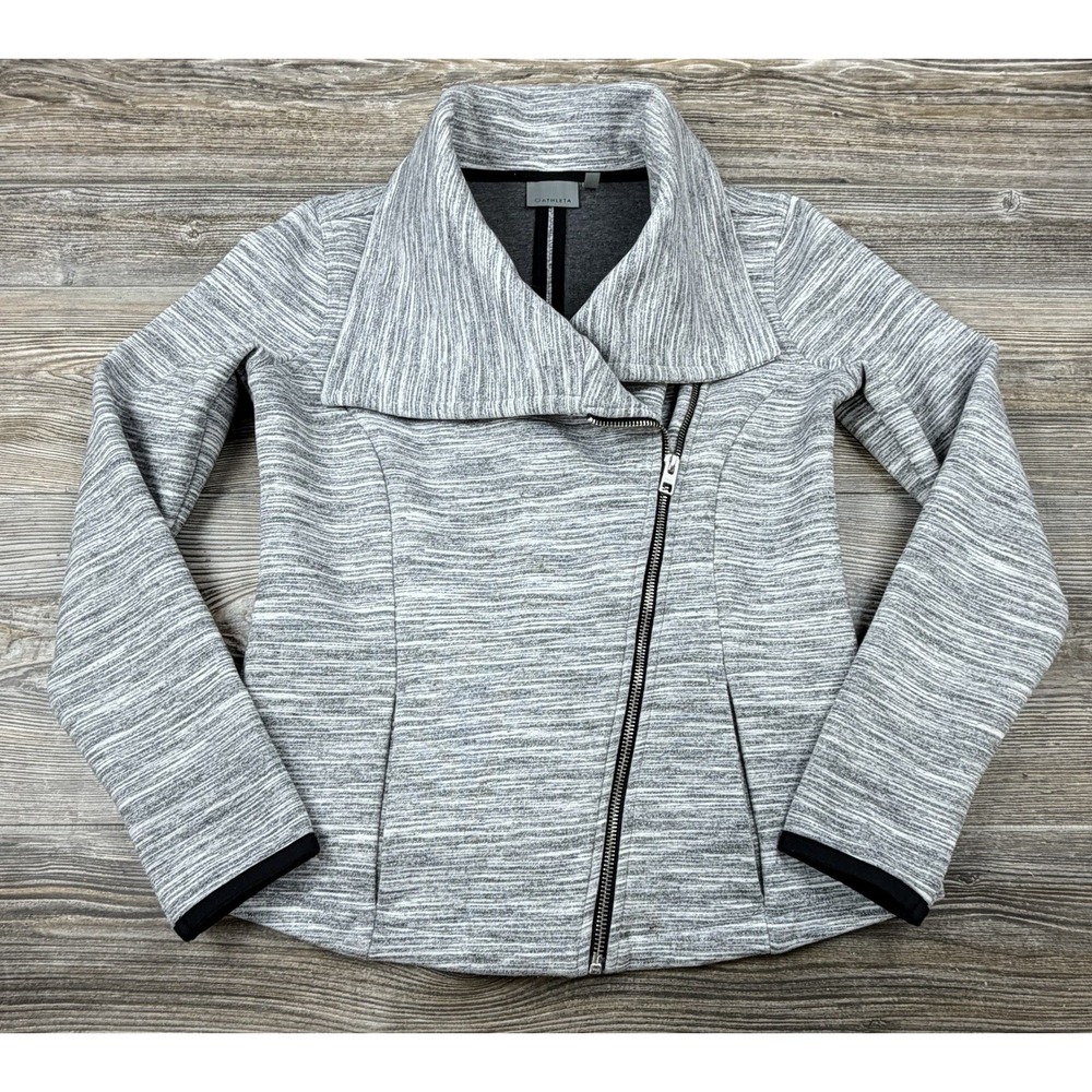 Athleta On The Move Moto Side Zip Asymmetrical Jacket Marbled Gray Size S